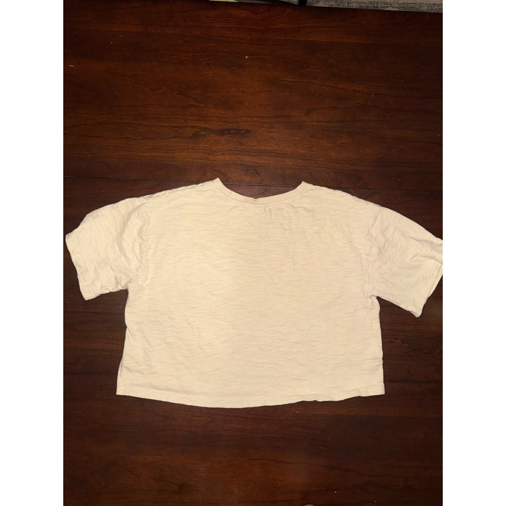 Universal Thread Womens Cream Slub Knit Boxy Crop Top Tee Large - Picture 4 of 4